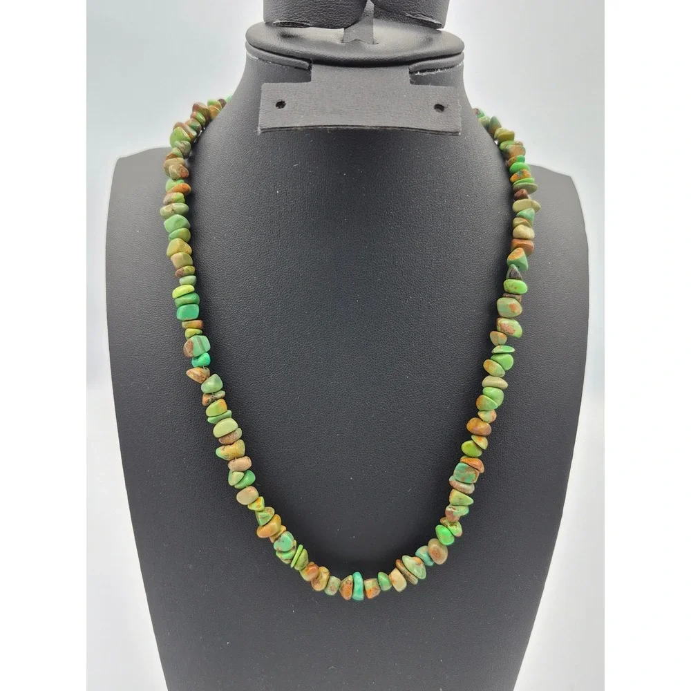 Turquoise Chip Necklace Green Sterling Silver 925 Adjustable Boho Southwestern